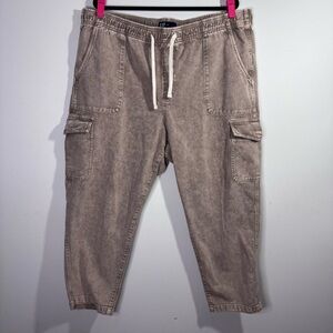 GAP Easy Jean Cargo Pants XXL Mushroom High Rise Drawstring Cotton